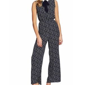 CeCe | Printed Tie-neck Jumpsuit in Navy | sz M